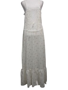 Vtg Henson Kickernick Floral Swiss‎ Dot Sheer Lace Prairie Maxi Dress Size 34 XS